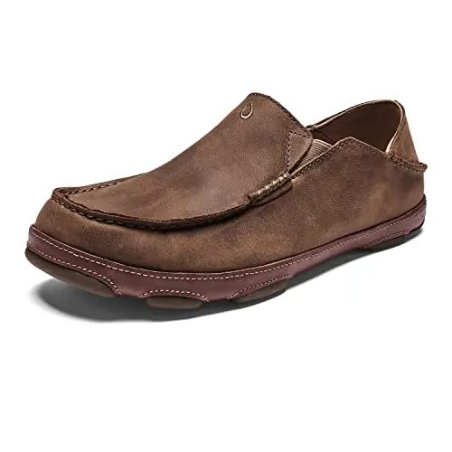 OLUKAI Moloa men's premium leather slip-on shoes in brown