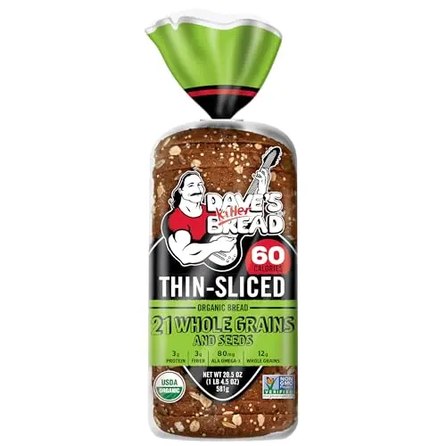 Dave's Killer Bread 21 Whole Grains & Seeds thin-sliced loaf with seed-coated crust
