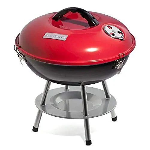 Cuisinart red portable charcoal grill with chrome-plated cooking grate