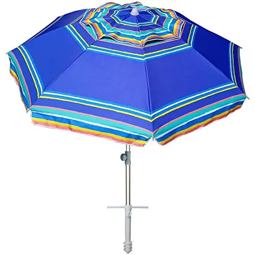 AMMSUN 7ft blue beach umbrella with sand anchor