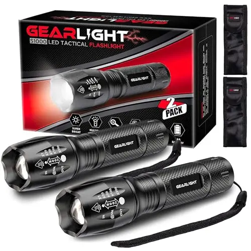 GearLight S1000 LED tactical flashlight showing compact black aluminum design