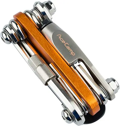 AceCamp orange multi-tool with chain tool and various wrenches unfolded