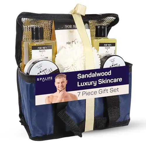 SpaLife Men's Sandalwood Luxury Spa Skincare Set with insulated cooler bag