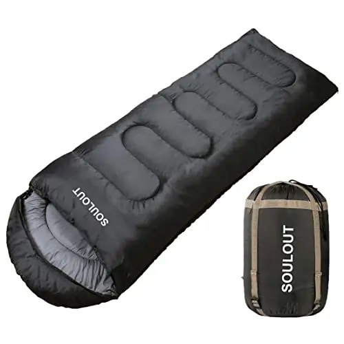 SOULOUT dark grey sleeping bag unrolled showing rectangular shape