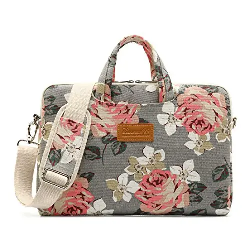 canvaslife gray roses pattern laptop messenger bag with waterproof construction