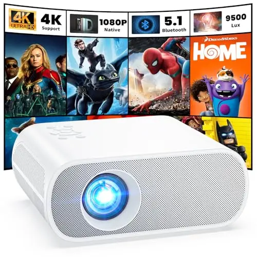 HOMPOW projector displaying a movie in a dark room