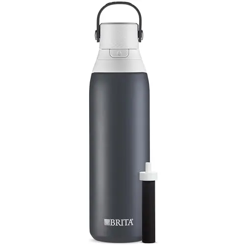 Brita filtering water bottle in carbon color showing the straw and carrying loop