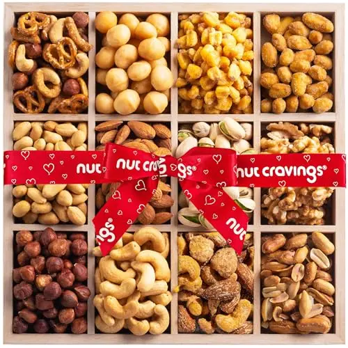 Nut Cravings Mixed Nuts Gift Basket in wooden tray