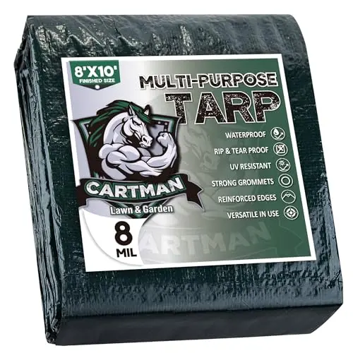 CARTMAN green 8x10 foot waterproof tarp with metal grommets for camping