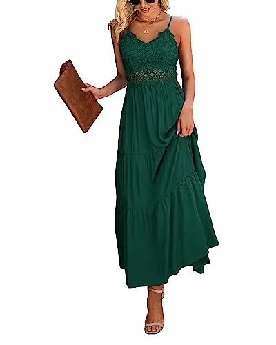 DOKURITU lace maxi dress in dark green for boho beach photos