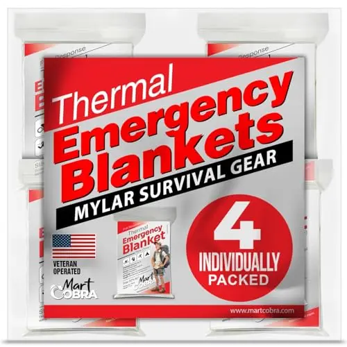 Mart Cobra emergency space blankets in silver mylar material