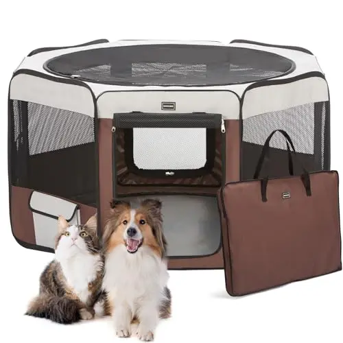 DONORO 46 inch portable dog playpen with removable top for camping