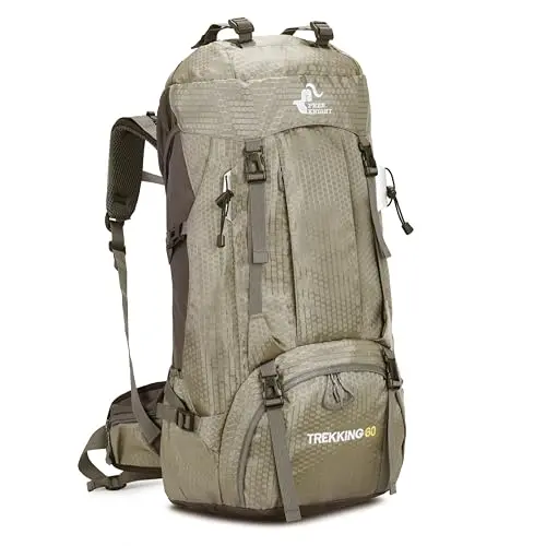 Bseash 60L camping backpack showing multiple straps and compartments