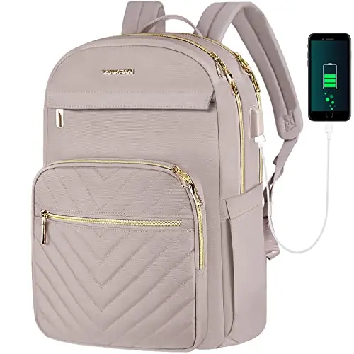 VANKEAN dusty pink laptop backpack with gold zippers