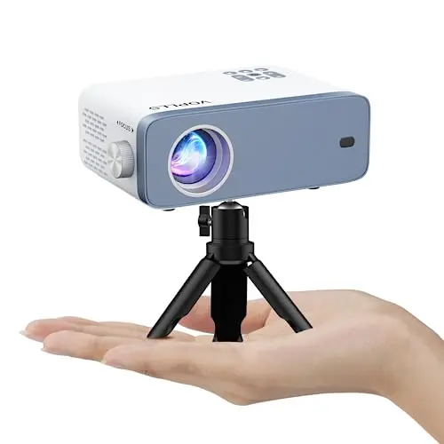 VOPLLS mini projector showing a zoomed image on a screen