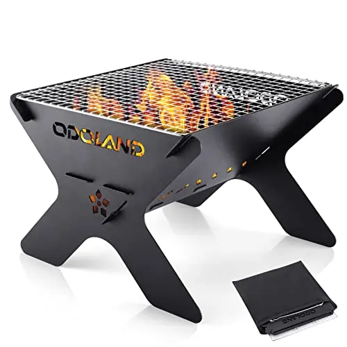 Odoland black round portable charcoal grill with folding legs