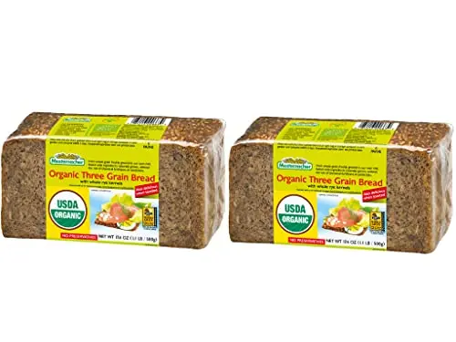 Mestemacher Organic Three Grain Bread with visible seeds and grains
