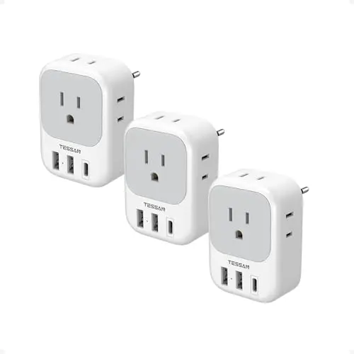 TESSAN 3-pack European travel adapter with multiple outlets and USB ports