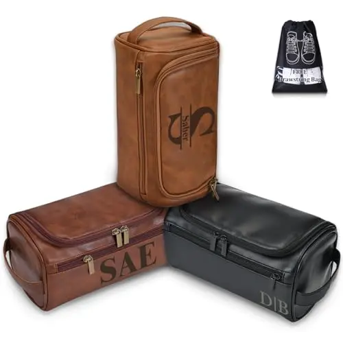 Seozata personalized leather toiletry bag with custom engraving