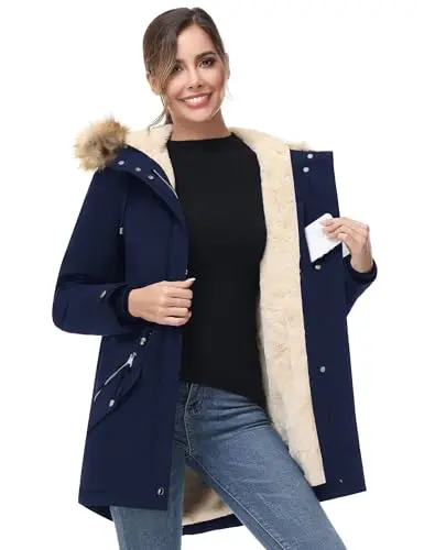ANOTHER CHOICE women's parka jacket with detachable faux fur hood in navy