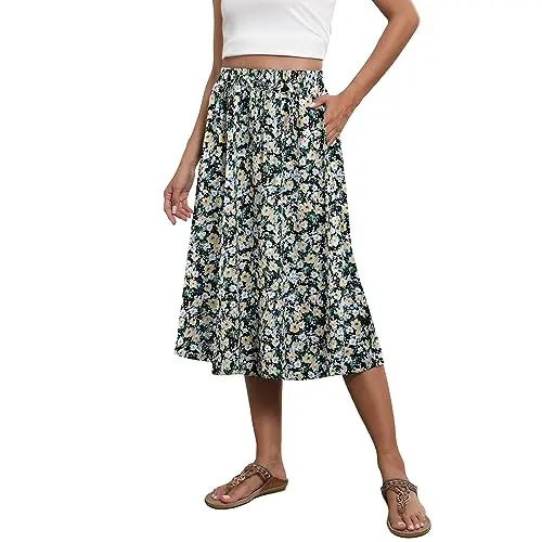 Witsmile women's casual midi skirt with pockets and floral print