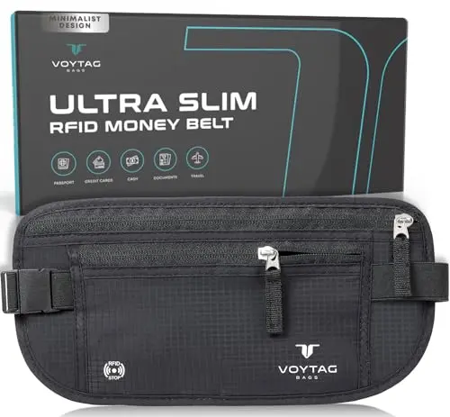 VOYTAG slim travel money belt with RFID blocking