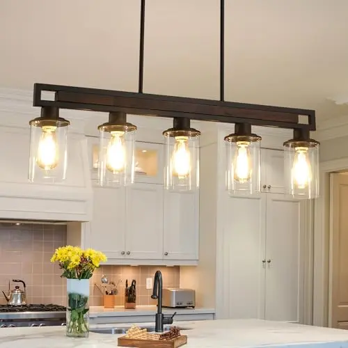 huong son farmhouse kitchen island light with wood and black metal