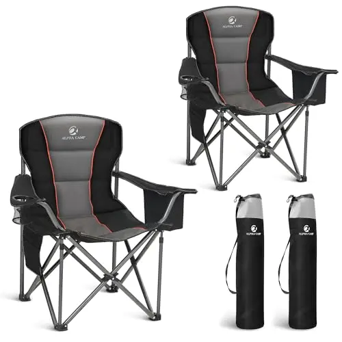 LET'S CAMP oversized camping chair with padded high back and cooler bag