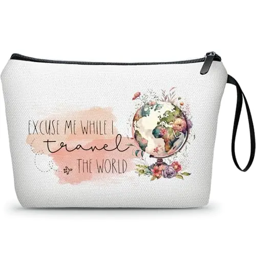 KONSOM travel-themed cosmetic bag with Paris pattern and handle