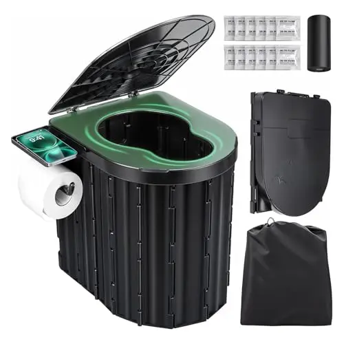 Sckee camping toilet with phone tray and toilet paper holder