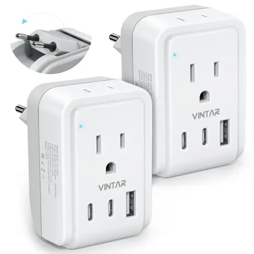 VINTAR 2-pack foldable European travel adapter with USB-C ports