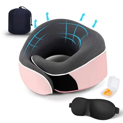 TALLGO adjustable memory foam travel neck pillow in pink color