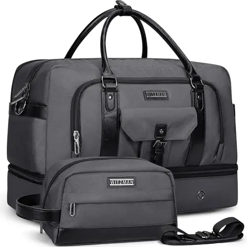 WITZMAN weekender bag in silvery grey with toiletry bag set and shoe compartment