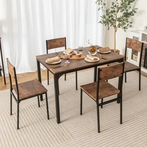 Tangkula 5-piece dining set with table and four chairs in rustic brown