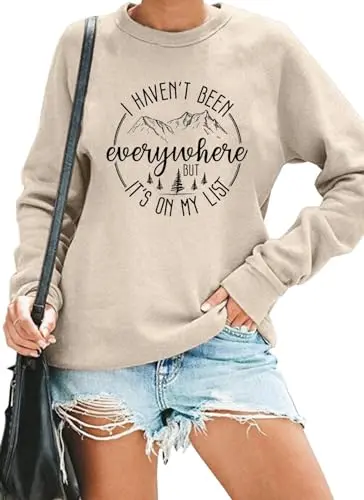 RMTXCD travel-themed sweatshirt with 'I Haven't Been Everywhere' print