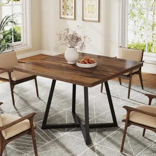 Tribesigns industrial square dining table with metal base