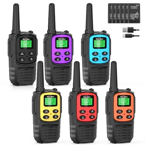 MaxTalker walkie talkies in colorful designs with LED flashlight