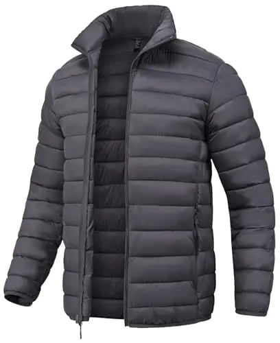 Outdoor warm puffer jacket showing quilted design and versatile styling
