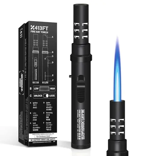 CAMVIL windproof torch lighter with fuel indicator and safety lock