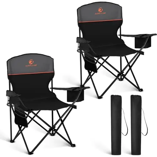 HIGH POINT SPORTS two-pack camping chairs with cup holders and cooler bags