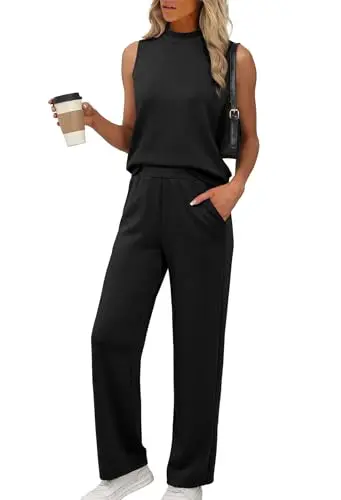 XIEERDUO women's 2-piece travel set with mock neck top and wide-leg pants