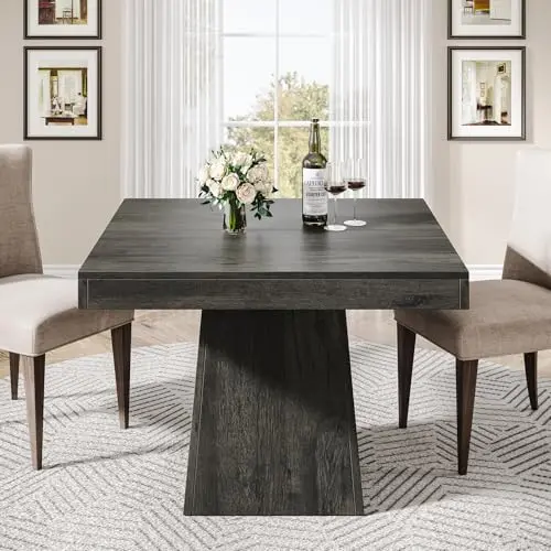 Tribesigns farmhouse square dining table in gray finish