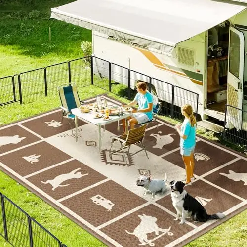 FXW heavy-duty outdoor camping rug in brown and beige