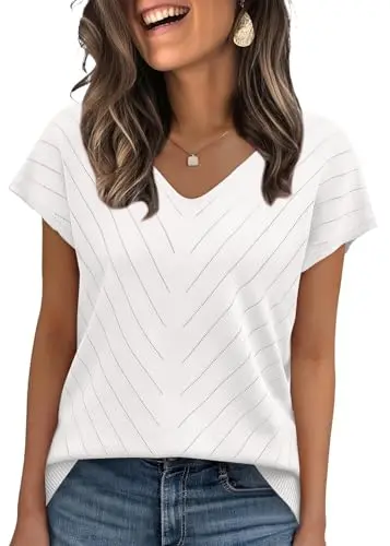 WIHOLL women's cap sleeve sweater with v-neck and lightweight knit fabric