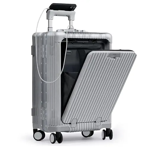 Nobl zipperless carry-on luggage with aluminum frame and USB port