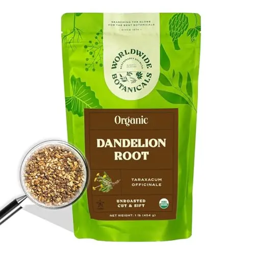 Worldwide Botanicals Organic Dandelion Root loose leaf tea in resealable bag