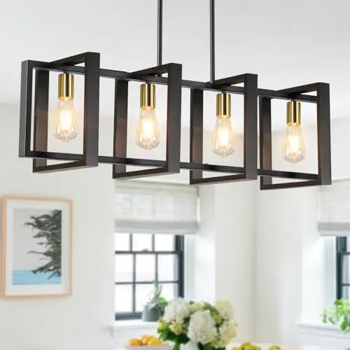 Brightever farmhouse wood chandelier with black and gold metal frames