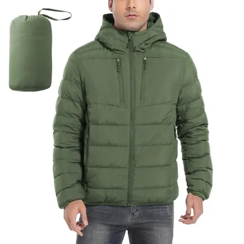 Lightweight packable down jacket showing compression and detail of 700-fill power insulation