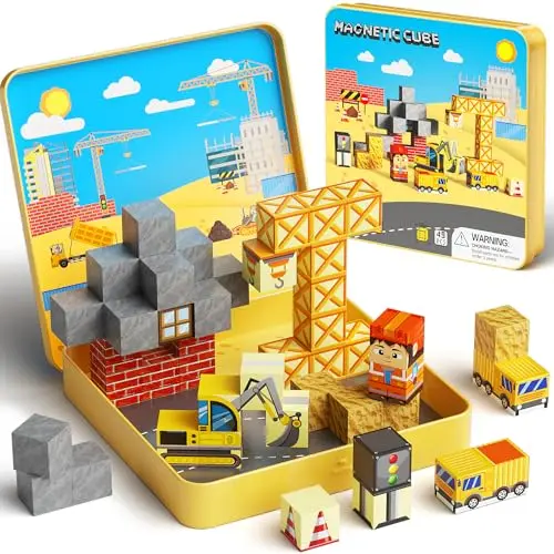 MEIQ mini magnetic building blocks in portable metal storage box