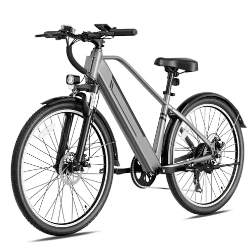 YOLOWAY electric bike in gray with front suspension and LCD display